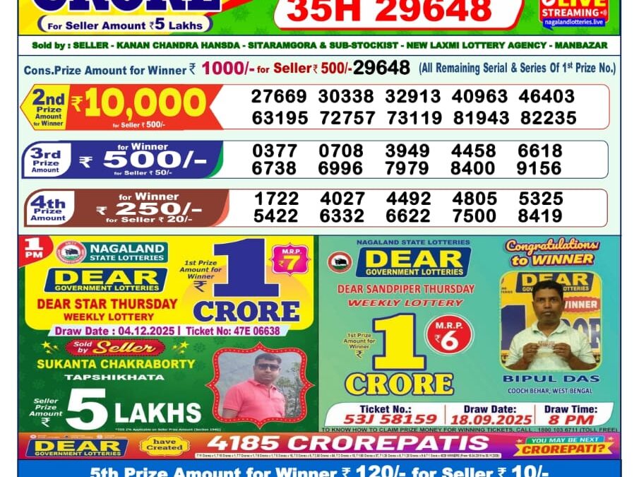 Dhankesari Today Result 05/12/25 : 1PM Dear Lottery Sambad Winners
