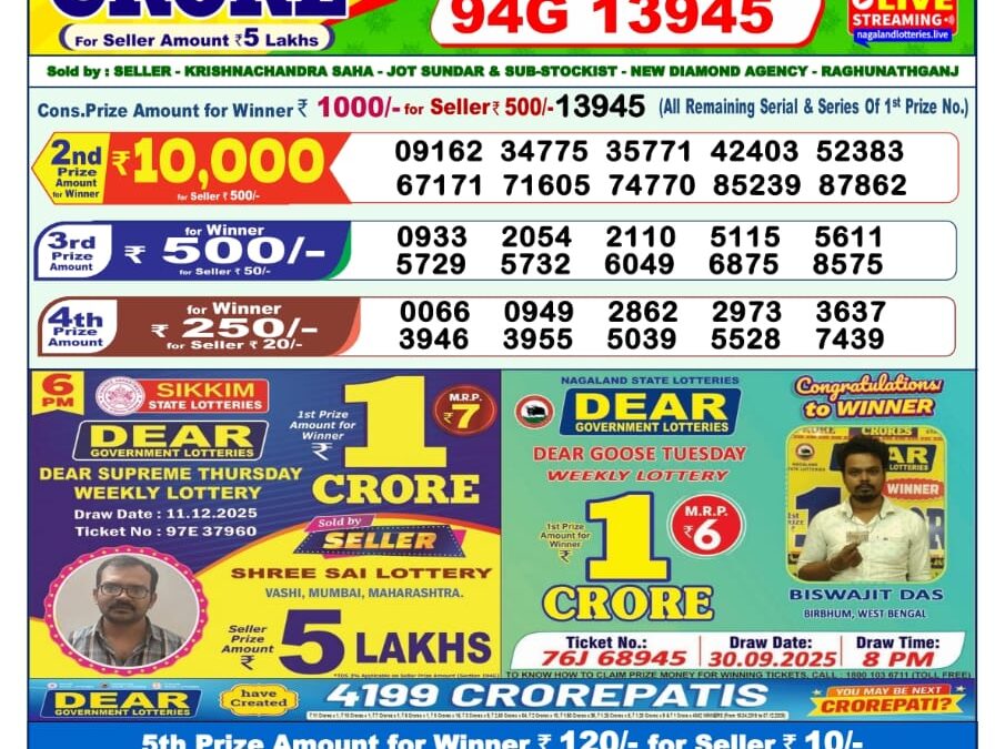 Dhankesari Today Result 12/12/25 : 1PM Dear Lottery Sambad Winners