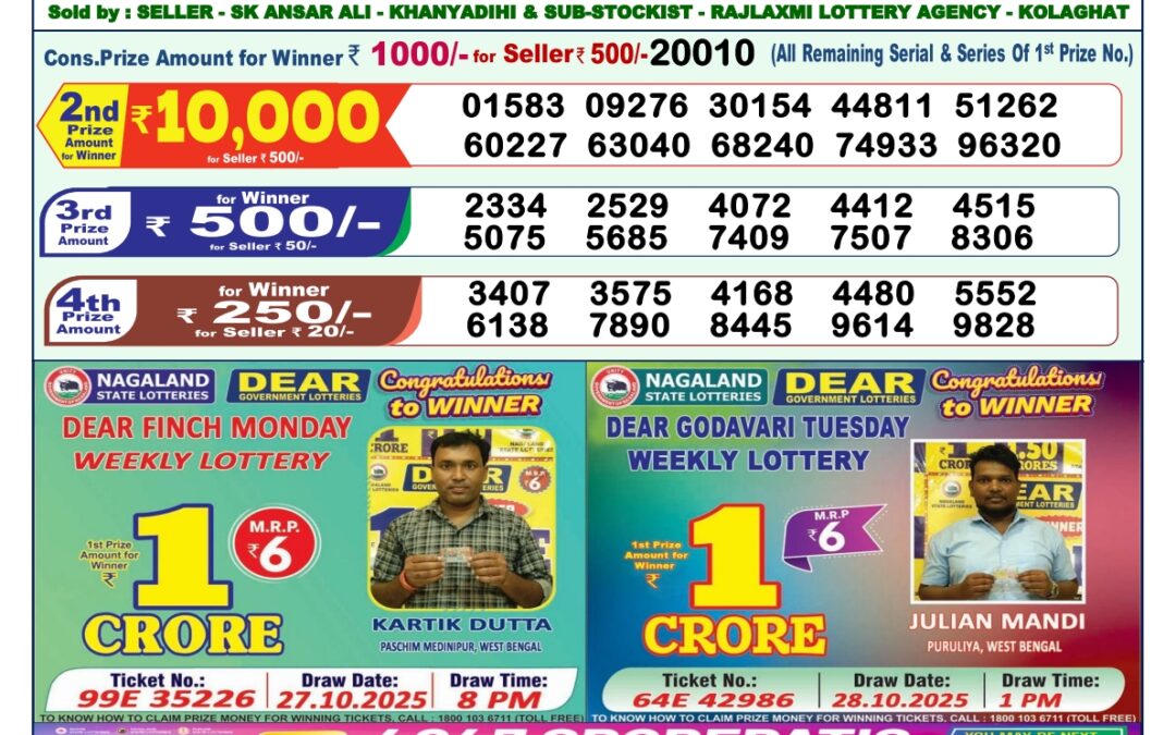 Dhankesari Today Result 01/01/26 : 1PM Dear Lottery Sambad Winners